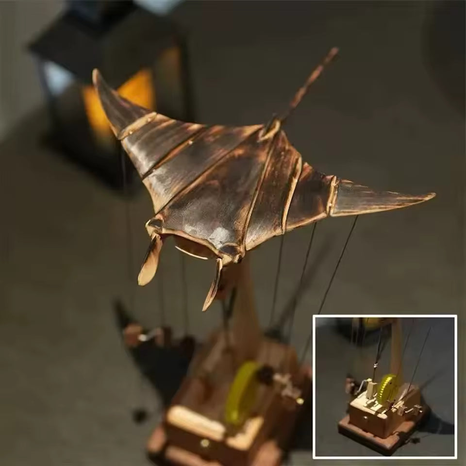Hand-Carved Manta Ray Kinetic Sculpture